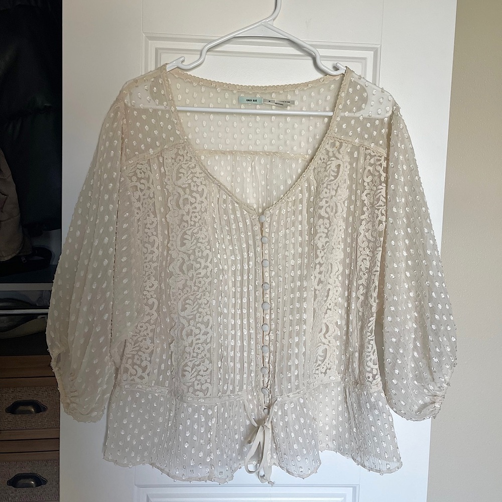 Urban Outfitters Kimchi Blue sheer champagne button up blouse, size medium